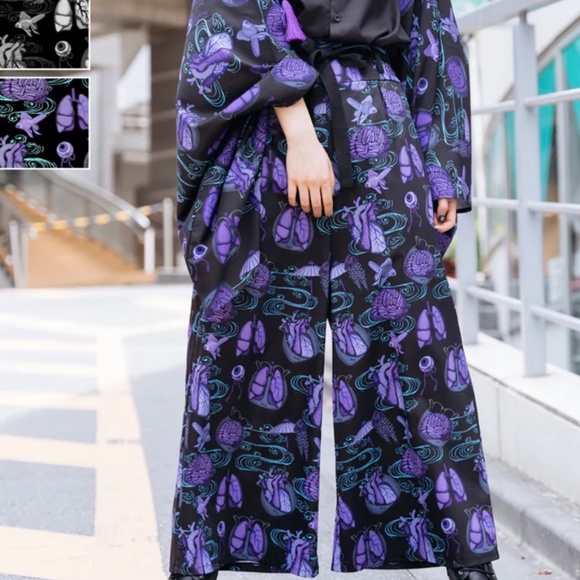 Japanese unisex samurai wide pants hakama goth trousers Japan size S m acdc rag - Picture 2 of 12